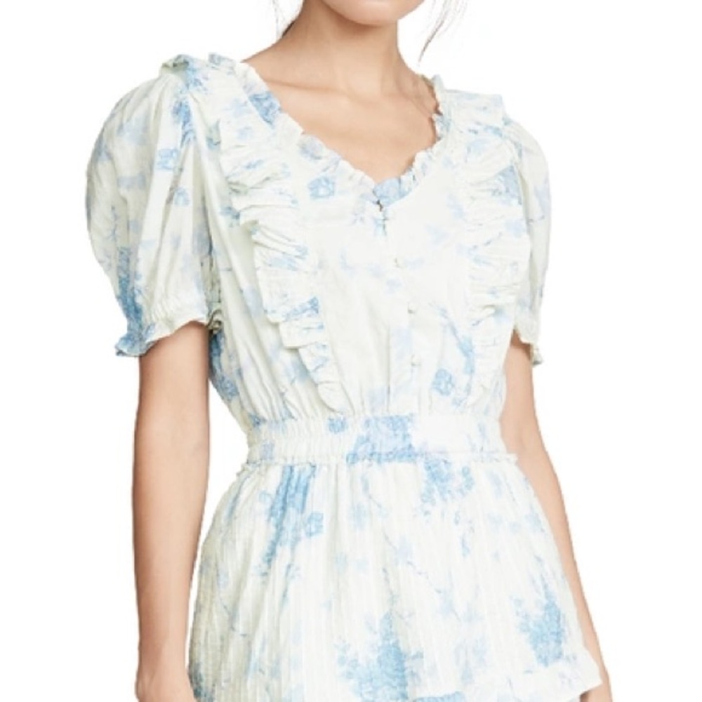 LoveShackFancy Blue and White Mini Dress